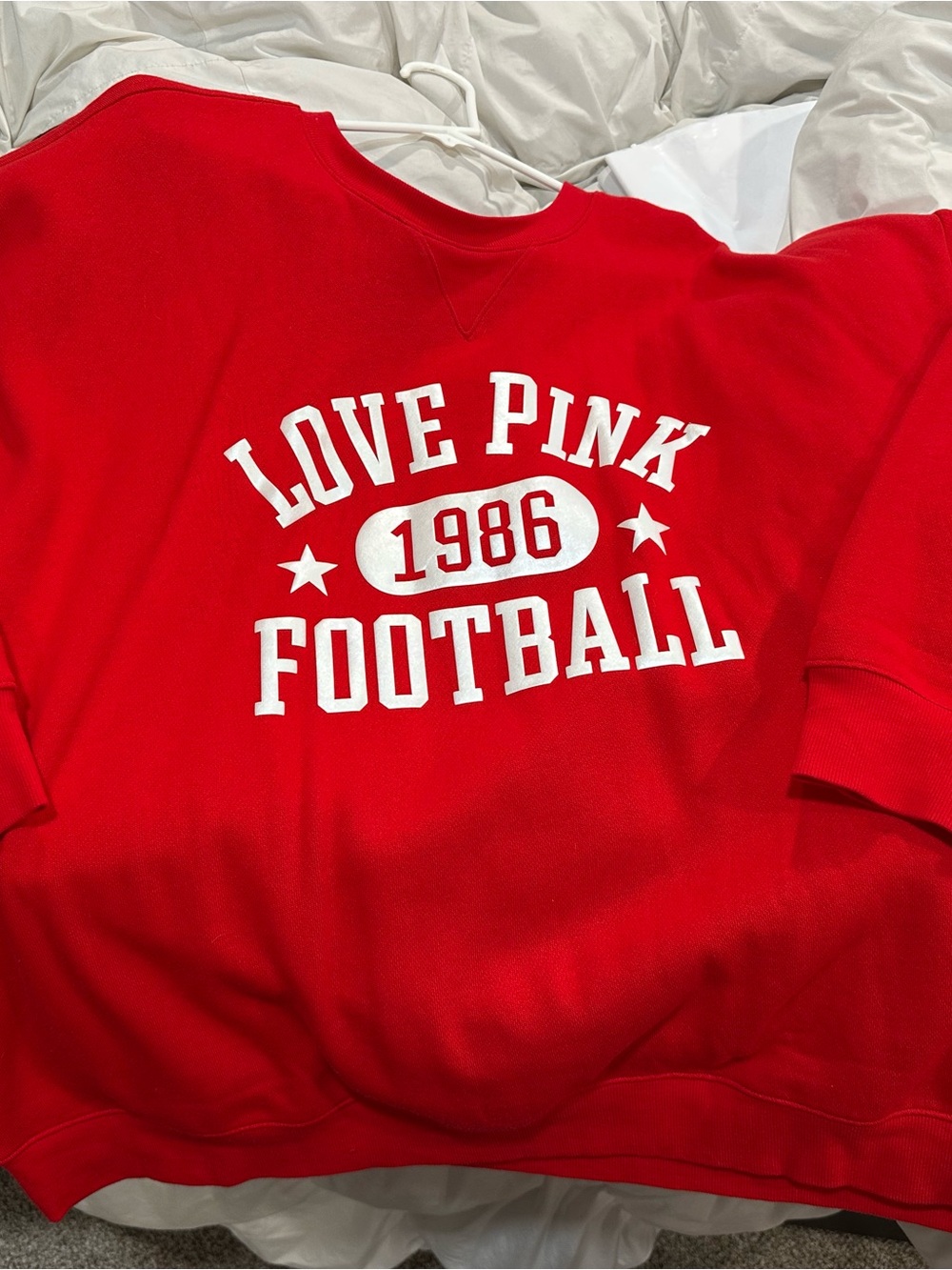 PINK Victoria's Secret Red "Love Pink 1986 Football" Sweatshirt XXL